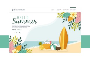 夏日海滩冲浪场景插画