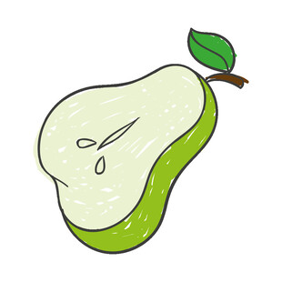 卡通半颗带叶青梨子