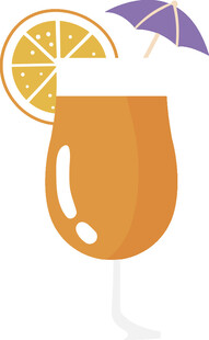 橙色果汁配柠檬片与伞