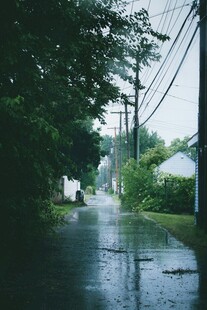 雨后积水的宁静乡村小路