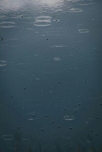 雨滴落在深色地面上