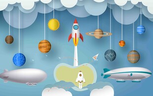 梦幻太空主题儿童插画场景