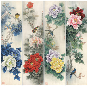 花鸟四条屏国画作品
