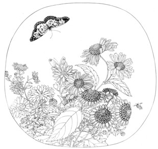 蝶恋花花卉线描图案