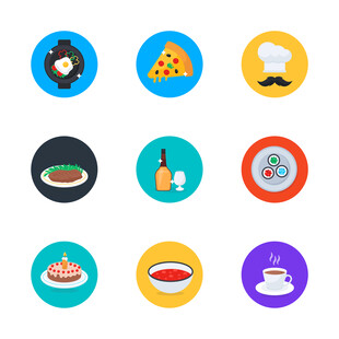 多彩美食与餐饮图标 