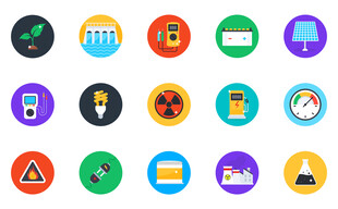 多彩扁平能源图标   