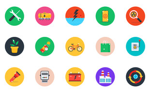 多彩扁平能源图标   