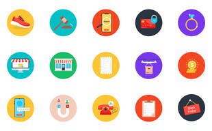 多彩扁平购物图标 