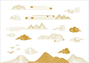 中式金色山水云纹