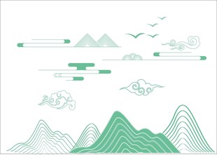 中式山水简约矢量插画