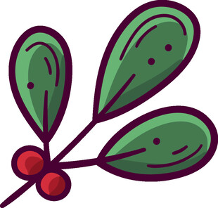 手绘绿叶红果植物插画