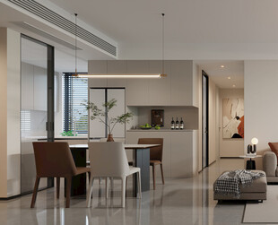 现代简约风餐厅客厅一体化