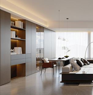 现代简约风格的客厅书房一体