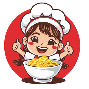 可爱厨师女孩与美味面食