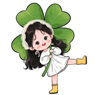 手持花的四叶草女孩