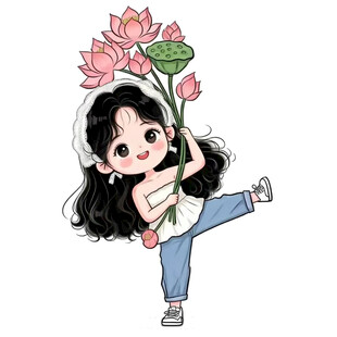 持荷萌娃俏皮起舞
