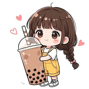 抱珍珠奶茶的可爱女孩