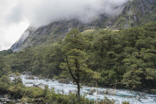 山间云雾缭绕的河流美景