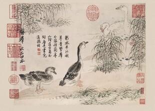 古画中双鸭栖于柳岸
