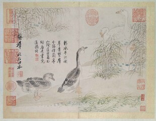 古画中双鸭嬉戏图景