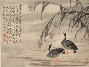 水墨双鸭图