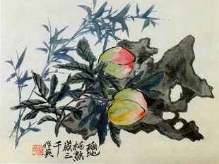 寿桃翠竹图