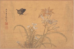 蝶戏花草图