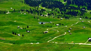 山间绿野中的宁静村落