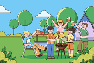 户外欢乐野餐聚会场景