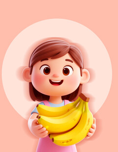 手持香蕉的卡通小女孩