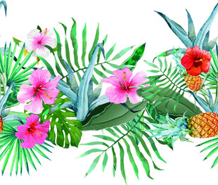 热带花卉绿植水彩画
