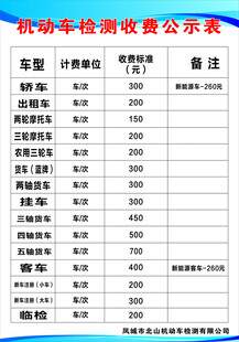 机动车检测价格表