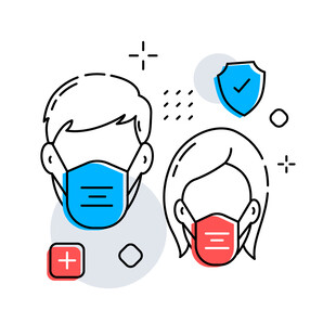 男女佩戴口罩防疫 