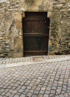 古老石墙旁的木质门