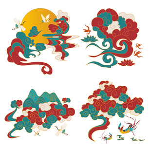 敦煌花纹AI矢量祥云