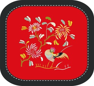 红色刺绣花鸟图案