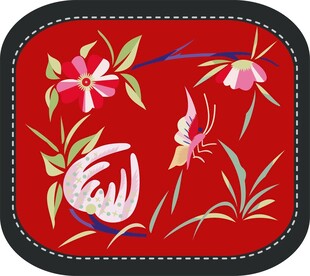刺绣花卉蜻蜓图案