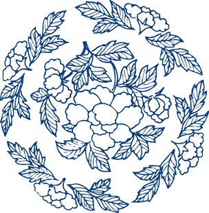 蓝白花卉环形图案设计