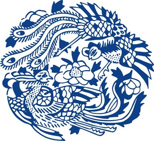 传统蓝白龙凤花卉图案