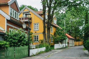 北欧风情的宁静街道小屋