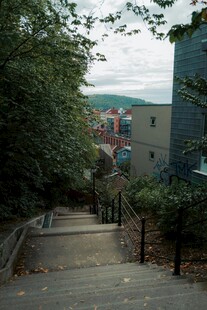 林间步道旁的多彩建筑