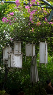 花园中悬挂的白色布艺装饰