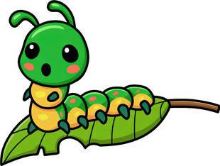 可爱毛毛虫趴在绿叶上