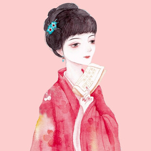 古风红衣持扇优雅女子