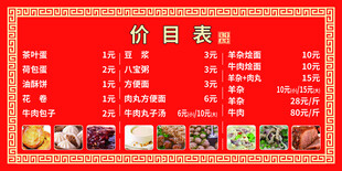 早餐店价目表