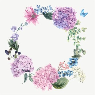 水彩花卉花环装饰图案