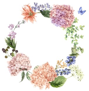 水彩花卉花环图案设计