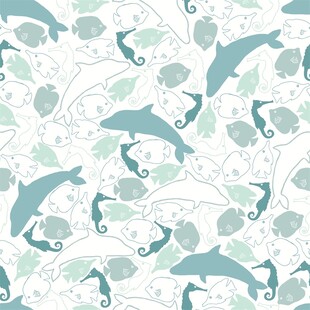 海豚绿叶图案背景纹理