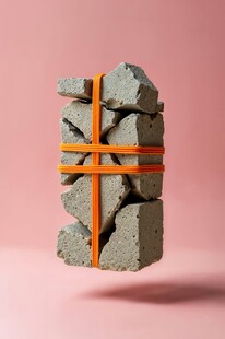 捆绑石块的橙色绑带造型