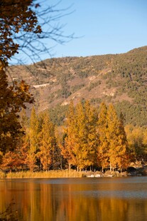秋日湖畔山林美景